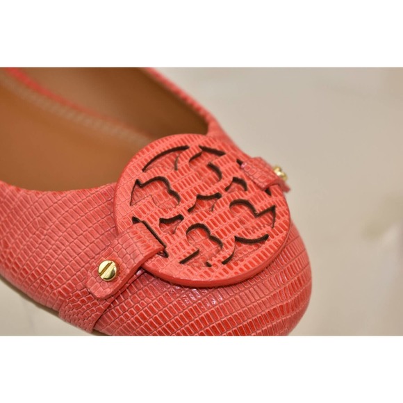 NIB TORY BURCH ORANGE MINI MILLER LIZARD PRINT LEATHER BIG REVA FLATS 8 BRAZIL - Picture 8 of 12